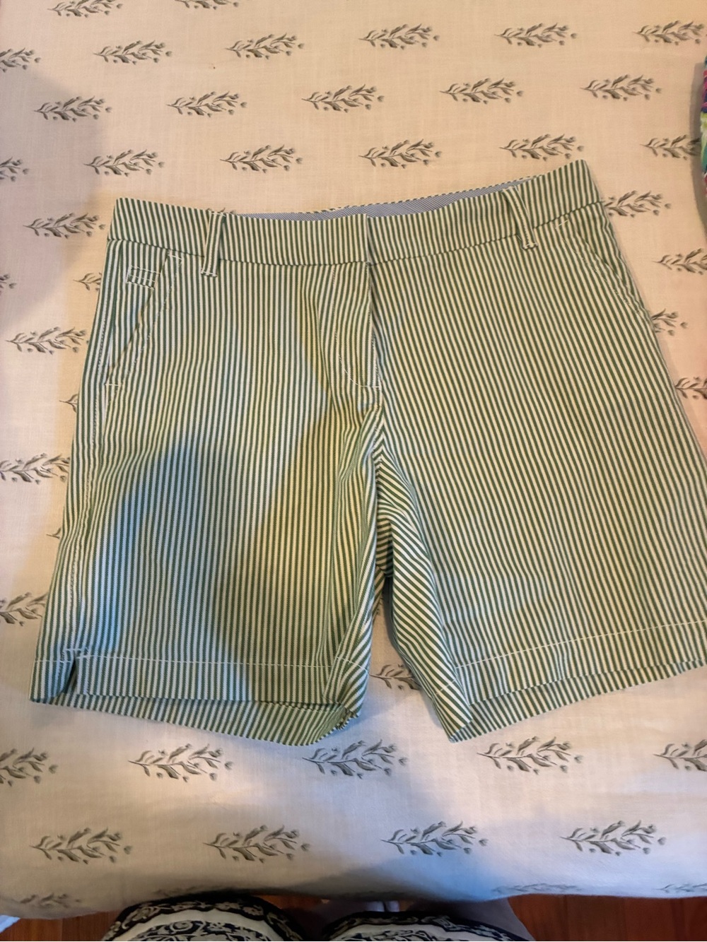 crown & ivy Green and White Striped Bermuda Shorts